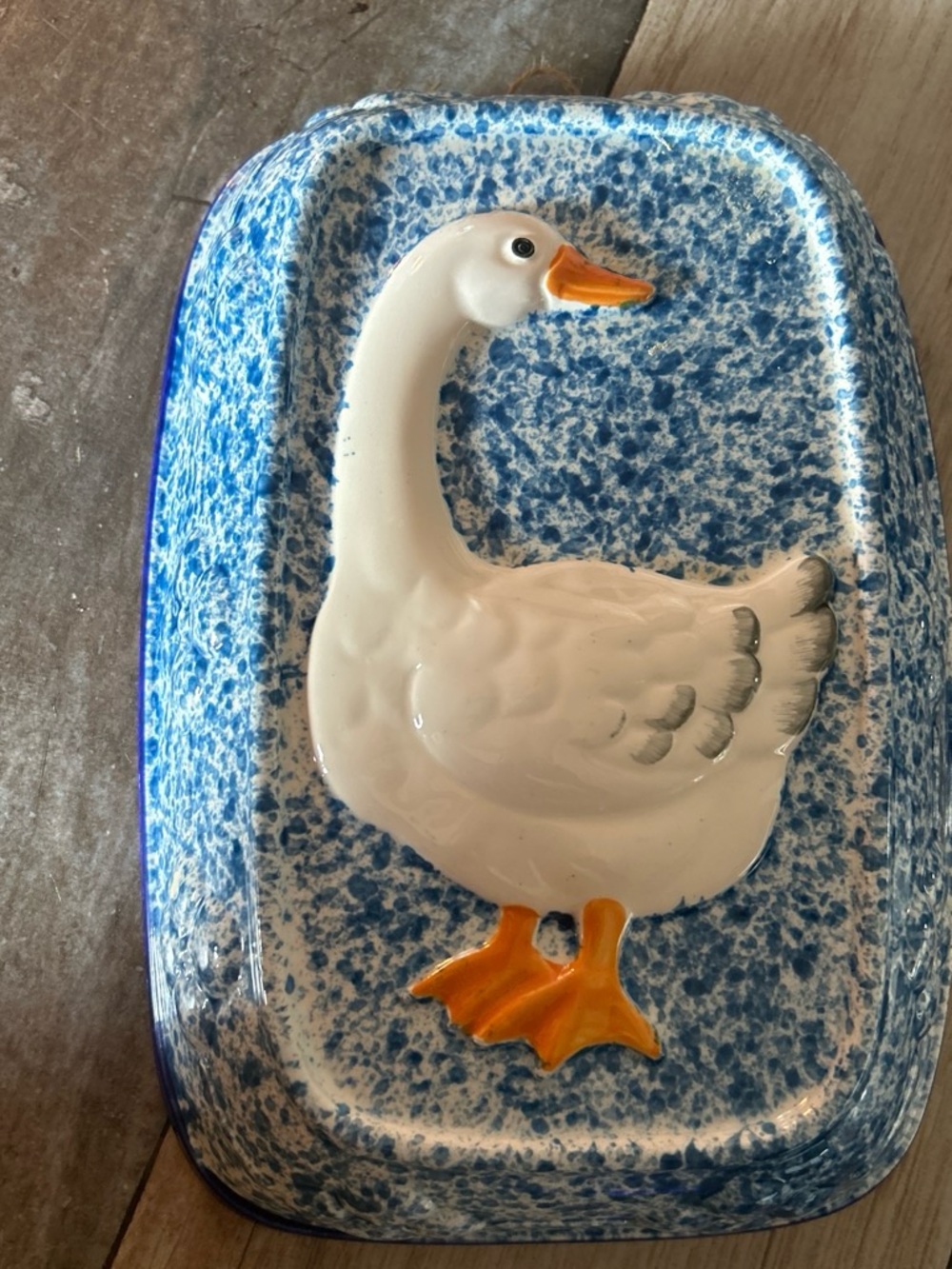 Ceramic Goose Decorative Platter - White & Blue